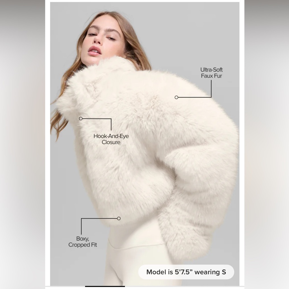 NWT Alo Yoga Opulent Faux Fur Cropped Jacket in Ivory - S - Picture 3 of 16